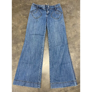 Bica Cheia by Anthropologie Medium Blue Bell Bottom Wide Leg Jeans Size 27